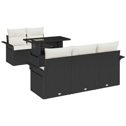 Set Divano da Giardino con cuscino 6 pcs Nero Poly Rattan - Foto 1