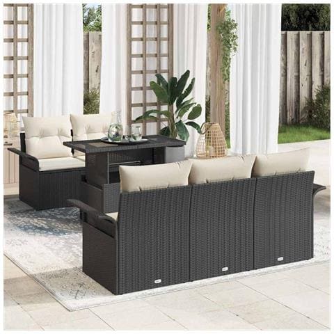 Set Divano da Giardino con cuscino 6 pcs Nero Poly Rattan - Foto 2