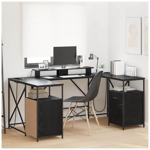 Scrivania Rovere nero 182 x 101 x 87.5 cm Legno multistrato - Foto 2