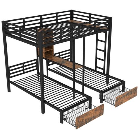 Letto A Castello Triplo In Ferro E Mdf Con Cassetti E Scomparti - Foto 3