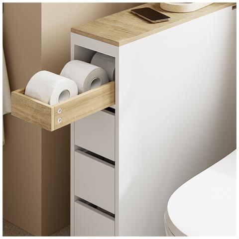 Sobuy Mobile Bagno Con 4 Ruote, 3 Cassetti E Ripiano, Capacità 40 Kg, Colore Bianco - Foto 2