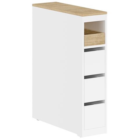 Sobuy Mobile Bagno Con 4 Ruote, 3 Cassetti E Ripiano, Capacità 40 Kg, Colore Bianco - Foto 1