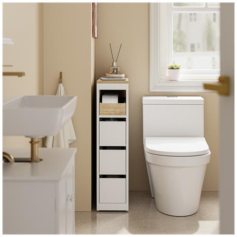 Sobuy Mobile Bagno Con 4 Ruote, 3 Cassetti E Ripiano, Capacità 40 Kg, Colore Bianco - Foto 7