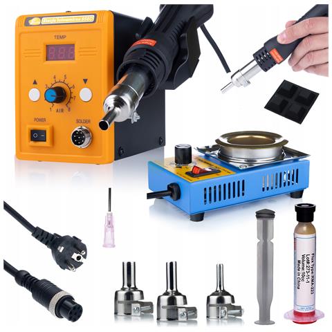 Stazione Saldante Hot-air 858d - 700w, 3 Ugelli, Tygiel 160w | Regolazione Temperatura 100-500°c | Set Con Flux Rma-223 - Foto 1