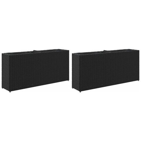 Fioriere da Giardino con 2 Vasi Nere 90x20x40 cm in Polyrattan - Foto 1