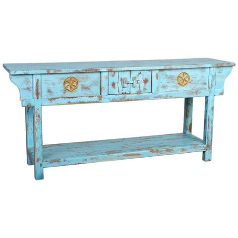 Mobile Da Ingresso In Legno Artigianale Blu Invecchiato 181x45x80h Cm - Foto 1