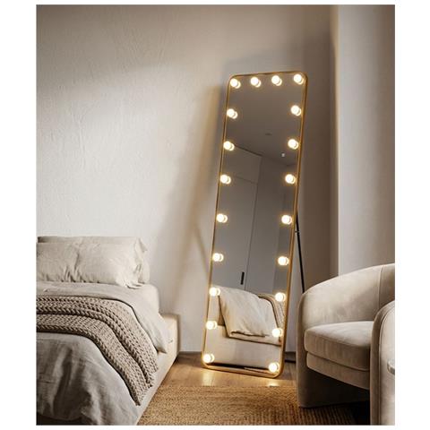 Specchio Da Terra Hollywood Rettangolare Con Cornice Oro E Luci Led 57x166 Cm - Foto 8