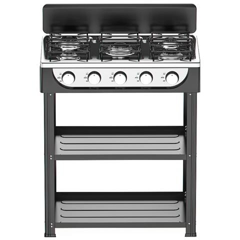 Cucina Portatile Fornello a Gas 5 fuochi 65 cm Nero CUCINOTTO A - Foto 1