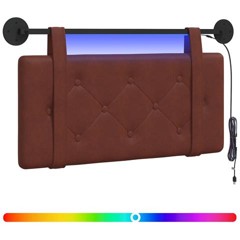 Testiera sospesa Con luce LED Marrone Lucido PU Antico - Foto 1