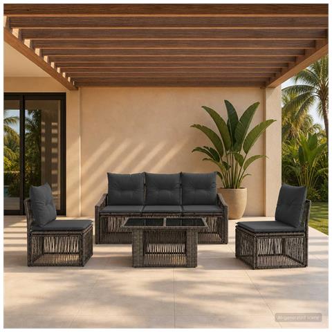 Set Divano da Giardino 6 pz Grigio e Grigio Scuro polyrattan - Foto 2
