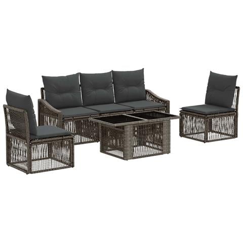 Set Divano da Giardino 6 pz Grigio e Grigio Scuro polyrattan - Foto 1