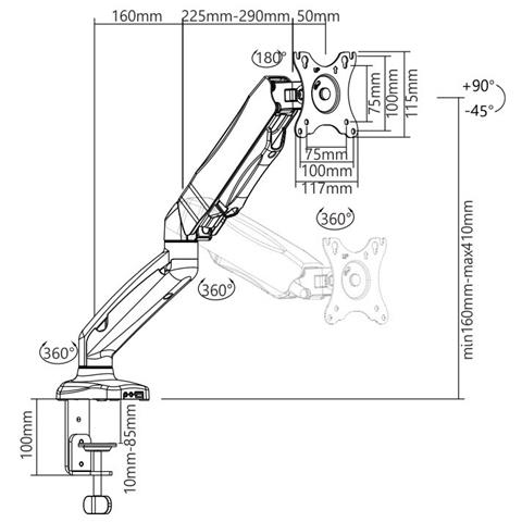 ICA-LCD 514 - Supporto da Scrivania per Monitor 13-27'' con USB e audio - Foto 7