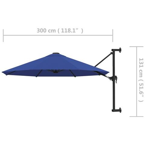Ombrellone a Muro con Palo in Metallo 300 cm Blu - Foto 9
