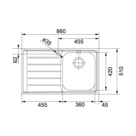 Lavello NEX611 DX 1 Vasca Gocciolatoio a Destra Dimensioni 86 x 51 cm Colore Inox Satinato Serie Neptune - Foto 2