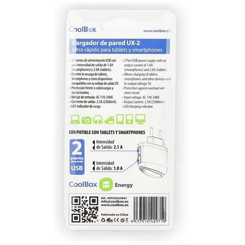 UX-2, Interno, Universale, AC, Nero, Galaxy / Galaxy Tab / iPad / iPhone / iPod / Blackberry, Sovraccarico, Cortocircuito - Foto 1