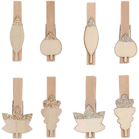 16 Pinze A Doppia Clip In Legno Foglie Oro-argento - Foto 1