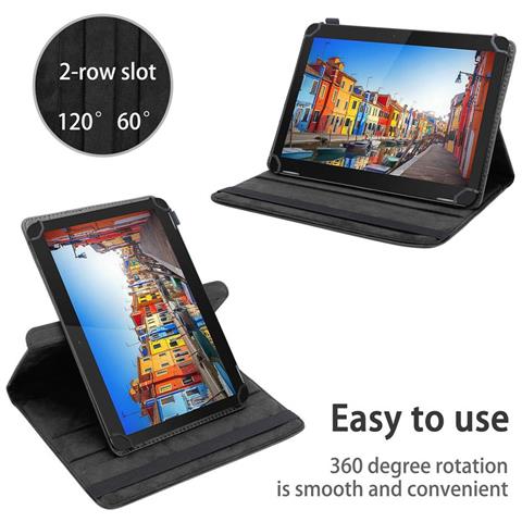 Custodia Per Tablet Compatibile Con Trekstor Surftab B10 (10.1 Zoll) In Nero - Coperchio Protettivo A 360 Gradi Fatto Di Finta Pelle Con Funzione Di Stand E Banda Elastica - Foto 2