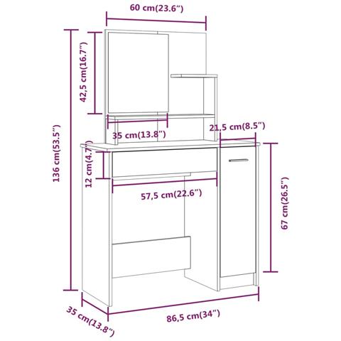 Set Tavolo Da Toeletta Grigio Sonoma 86,5x35x136 Cm - Foto 14