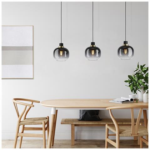 Lampadario Contemporaneo Oilella 3 Luci Acciaio Nero E Ottone Diffusore Nero - Foto 1