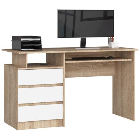 Scrivania CLP, 3 cassetti, 135x60x77 cm, Colore Sonoma Quercia e Bianco - Foto 1