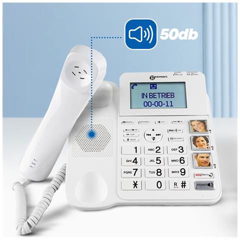 Telefono Fisso Amplificato Tasti Foto E Sos Segreteria Telefonica, Bianco - Foto 2