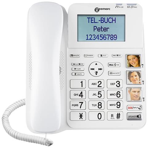 Telefono Fisso Amplificato Tasti Foto E Sos Segreteria Telefonica, Bianco - Foto 1