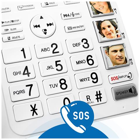 Telefono Fisso Amplificato Tasti Foto E Sos Segreteria Telefonica, Bianco - Foto 5