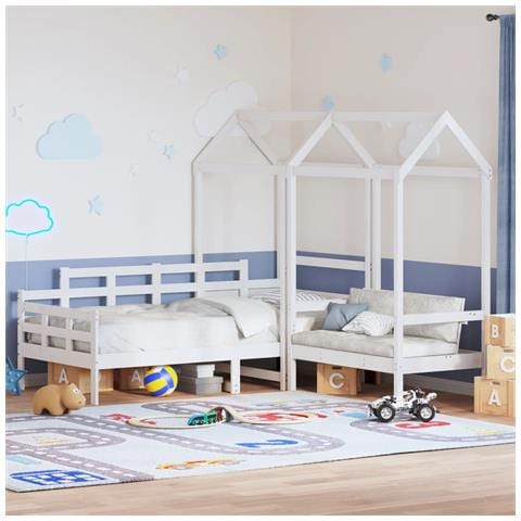 Set Dormeuse E Panca Con Tetto Bianco 90x200cm Massello Pino - Foto 8