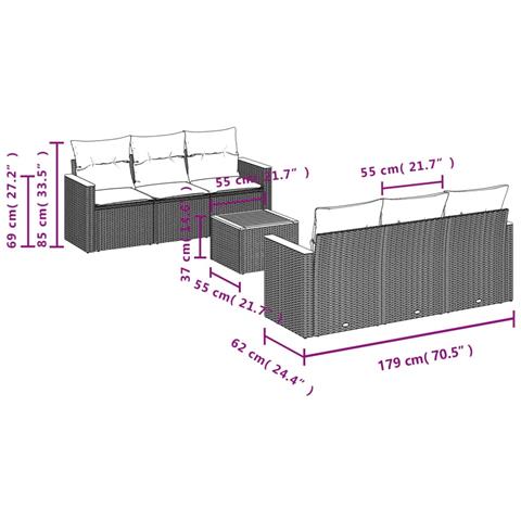 Set Divani da Giardino con Cuscini 7pz Nero Polyrattan - Foto 2