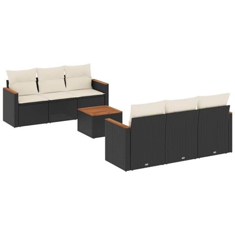 Set Divani da Giardino con Cuscini 7pz Nero Polyrattan - Foto 1