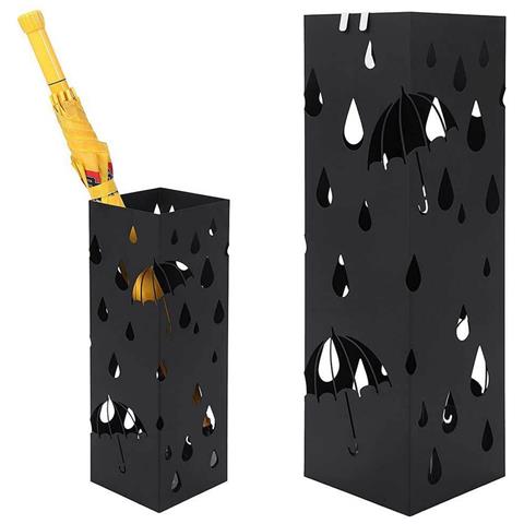 Portaombrelli In Ferro Design Quadrato Stand Nero Vaschetta Salvagoccia - Foto 1