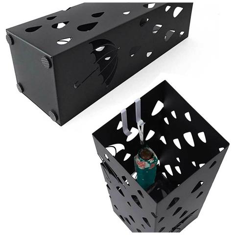 Portaombrelli In Ferro Design Quadrato Stand Nero Vaschetta Salvagoccia - Foto 5