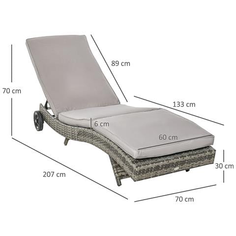 Sdraio da Giardino in Rattan PE con Schienale Regolabile e Cuscino, 207x70x70cm, Grigio - Foto 2