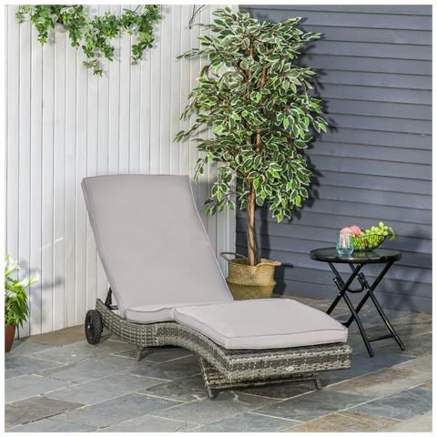 Sdraio da Giardino in Rattan PE con Schienale Regolabile e Cuscino, 207x70x70cm, Grigio - Foto 6