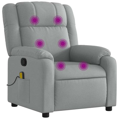 Poltrona Massaggiante Reclinabile Grigio Chiaro In Tessuto - Foto 2
