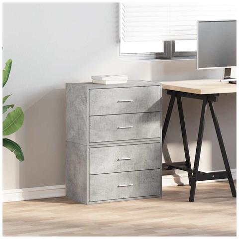 Armadi Con 2 Cassetti 2 Pz Grigio Cemento 60x31x40cm Truciolato - Foto 3