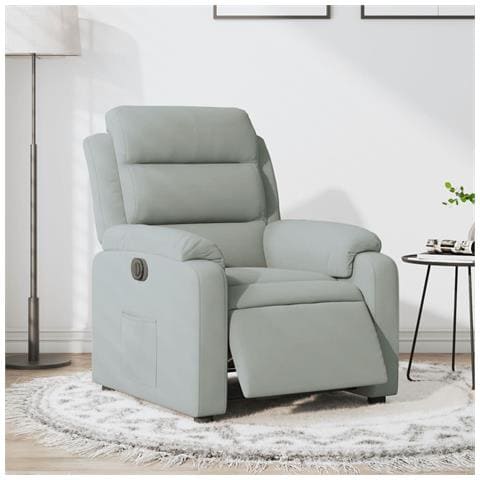 Poltrona Elettrica Reclinabile Grigio Chiaro In Vera Pelle - Foto 8