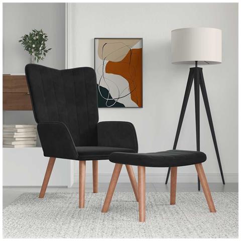 Poltrona Relax Con Poggiapiedi Nero In Velluto - Foto 8