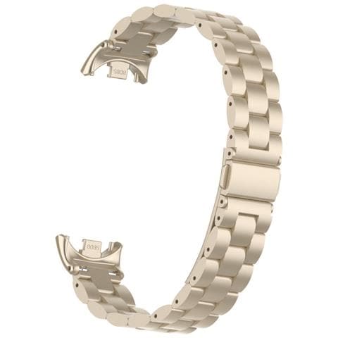 Cinturino In Acciaio Inossidabile Solido A Tre Perle Compatibile Con Xiaomi Mi Band 9, Colore Avorio, Design Elegante E Resistente Gold - Foto 2