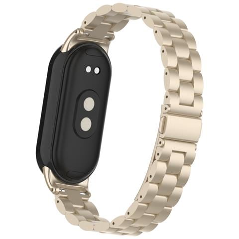 Cinturino In Acciaio Inossidabile Solido A Tre Perle Compatibile Con Xiaomi Mi Band 9, Colore Avorio, Design Elegante E Resistente Gold - Foto 6