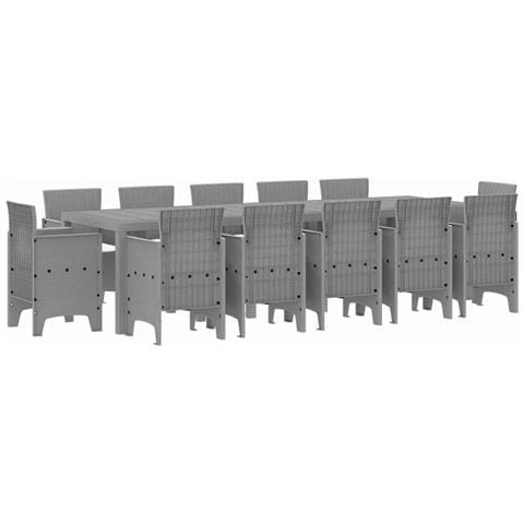 Set da Pranzo da Giardino da 13 Pezzi con Cuscini Grigio Chiaro Polyrattan, Tavolo da Giardino Grigio Chiaro 150x100x73 cm Polyrattan, Sedie da Giardino con Cuscini 4 pcs Grigio Chiaro Polyrattan - Foto 1