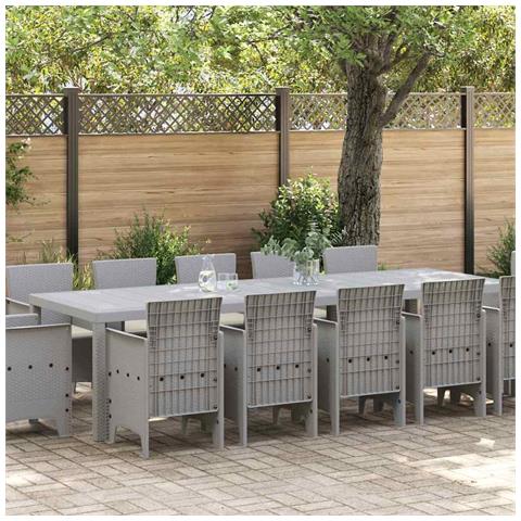 Set da Pranzo da Giardino da 13 Pezzi con Cuscini Grigio Chiaro Polyrattan, Tavolo da Giardino Grigio Chiaro 150x100x73 cm Polyrattan, Sedie da Giardino con Cuscini 4 pcs Grigio Chiaro Polyrattan - Foto 2