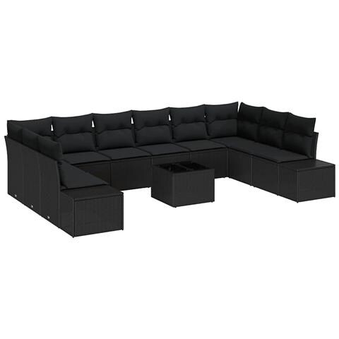 Set di divani da giardino 11 pezzi con cuscini beige in polyrattan - Foto 1