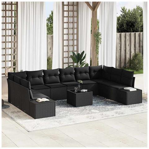Set di divani da giardino 11 pezzi con cuscini beige in polyrattan - Foto 2