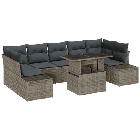 Set Divano giardino 8 Pezzi con cuscini rattan grigio - Foto 1