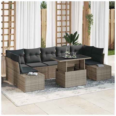 Set Divano giardino 8 Pezzi con cuscini rattan grigio - Foto 2