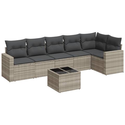 Set Divani da Giardino 7pz con Cuscini Grigio Chiaro Polyrattan - Foto 1