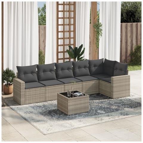 Set Divani da Giardino 7pz con Cuscini Grigio Chiaro Polyrattan - Foto 2