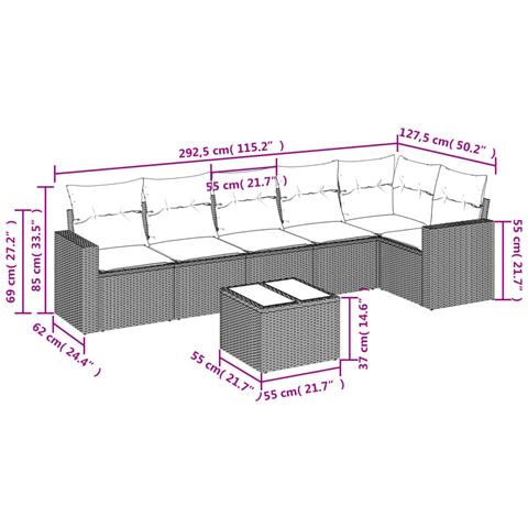 Set Divani da Giardino 7pz con Cuscini Grigio Chiaro Polyrattan - Foto 3