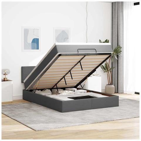 Pouf Letto con Materasso e LED Grigio Scuro 140x200 cm - Foto 2